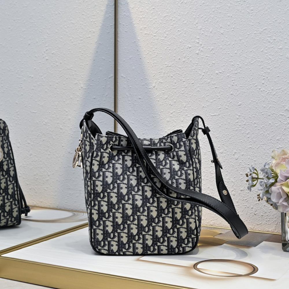 Elegant Gold Embroidered Lambskin Bucket Bag