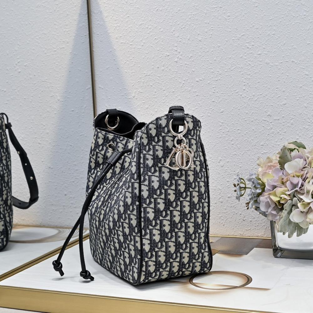 Classic Elegant Gold Embroidered Lambskin Bucket Bag