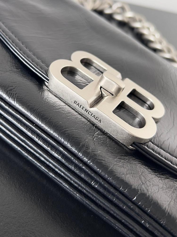 Modern Black Leather Shoulder Bag Black/Pink 14x23x3cm