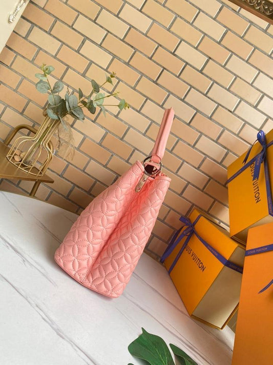 Stylish Embroidered Leather Shoulder Bag Pink 36x23x14cm