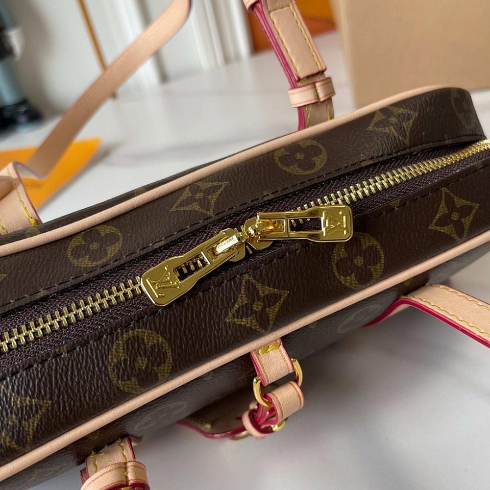 Stylish Monogram Leather Top Handle Bag 26x11.5x6.5cm