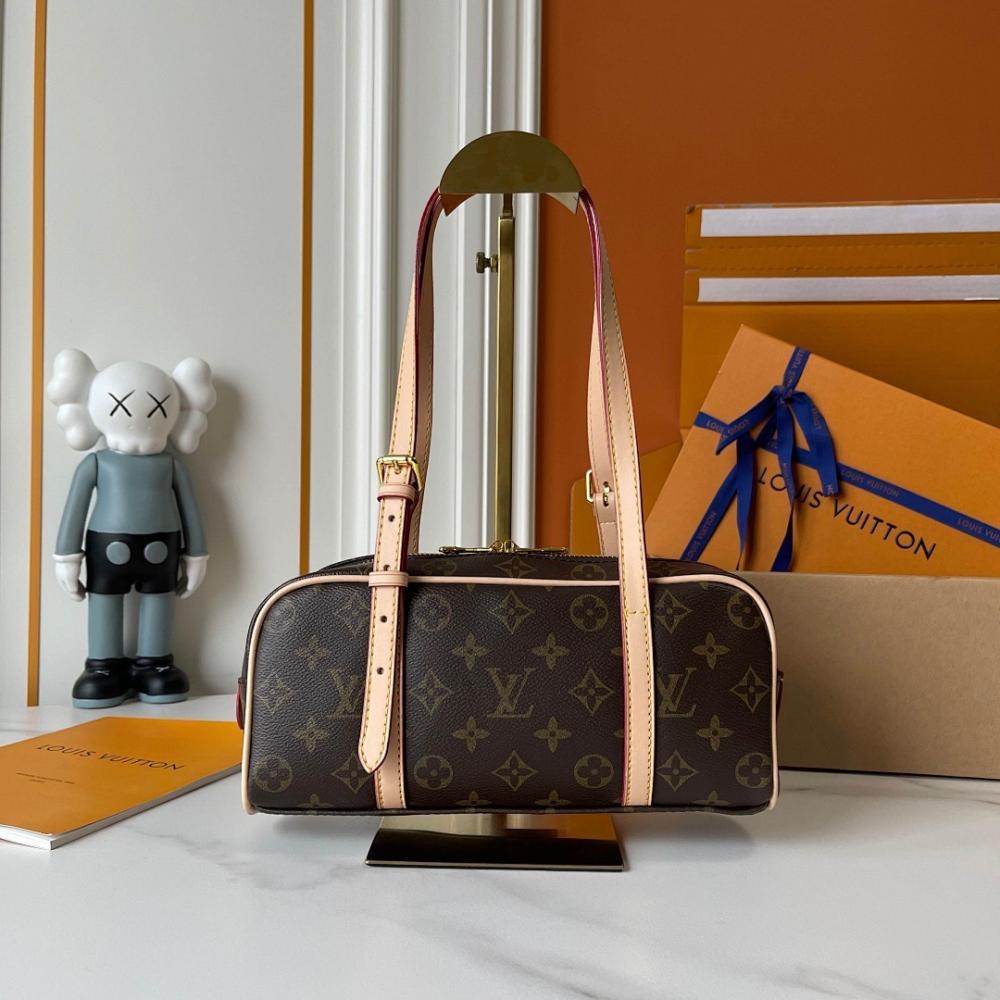 Stylish Monogram Leather Top Handle Bag 26x11.5x6.5cm