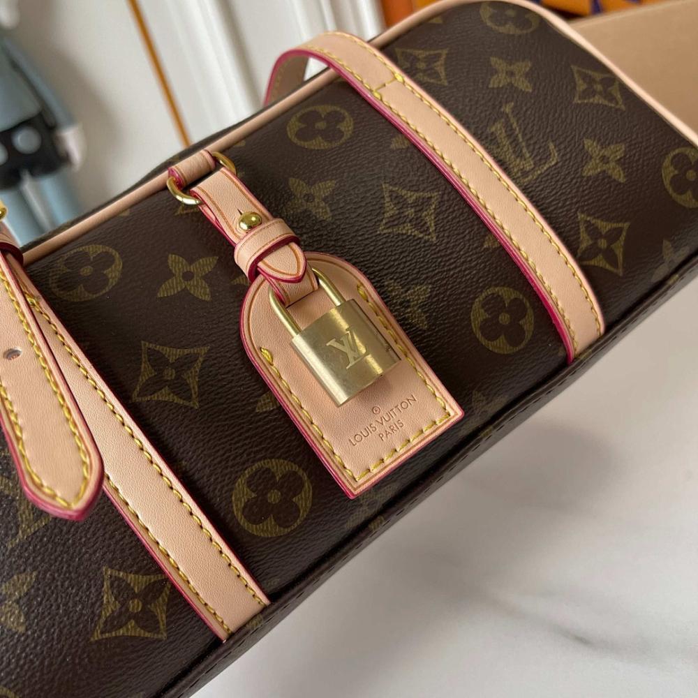 Stylish Monogram Leather Top Handle Bag 26x11.5x6.5cm