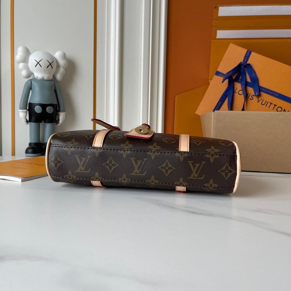 Stylish Monogram Leather Top Handle Bag 26x11.5x6.5cm