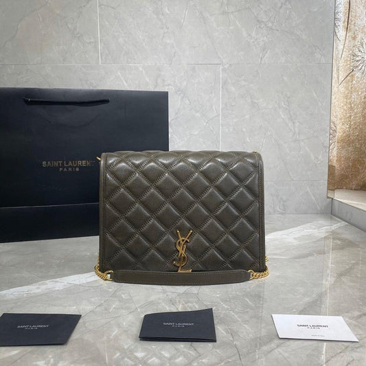 Alma Gold Quilted Leather Shoulder Bag 26x18x6cm
