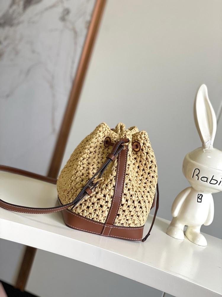 Luxury Brown Woven Raffia Bucket Bag
