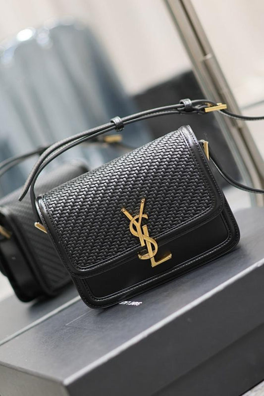 Elegant Refined Gold Woven Leather Top Handle Bag 19x13x5cm