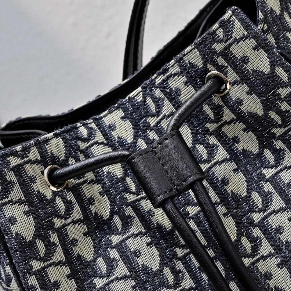 Elegant Gold Embroidered Lambskin Bucket Bag