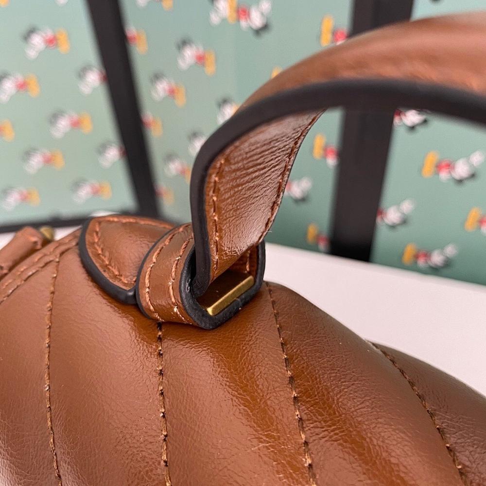 Alma Brown Quilted Leather Top Handle Bag 21x15.5x8cm