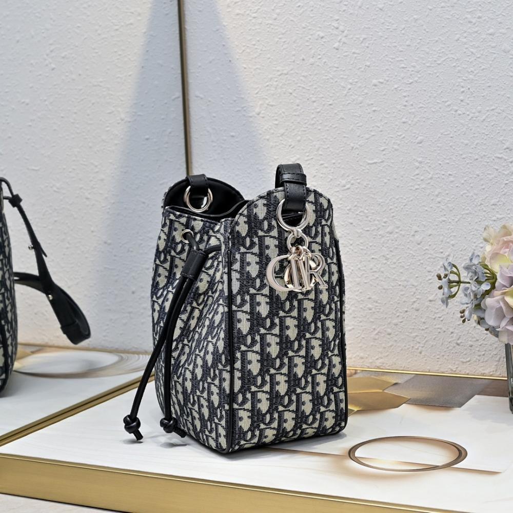 Elegant Gold Embroidered Lambskin Bucket Bag