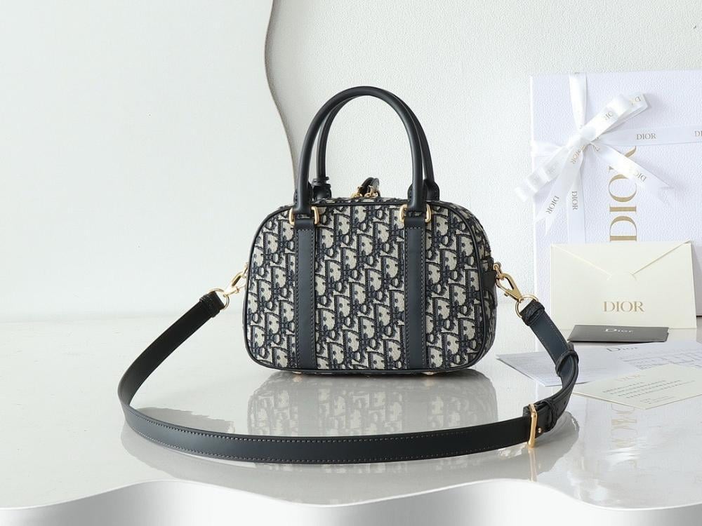 Stylish Refined Printed Leather Top Handle Bag Blue 25x9.5x16cm