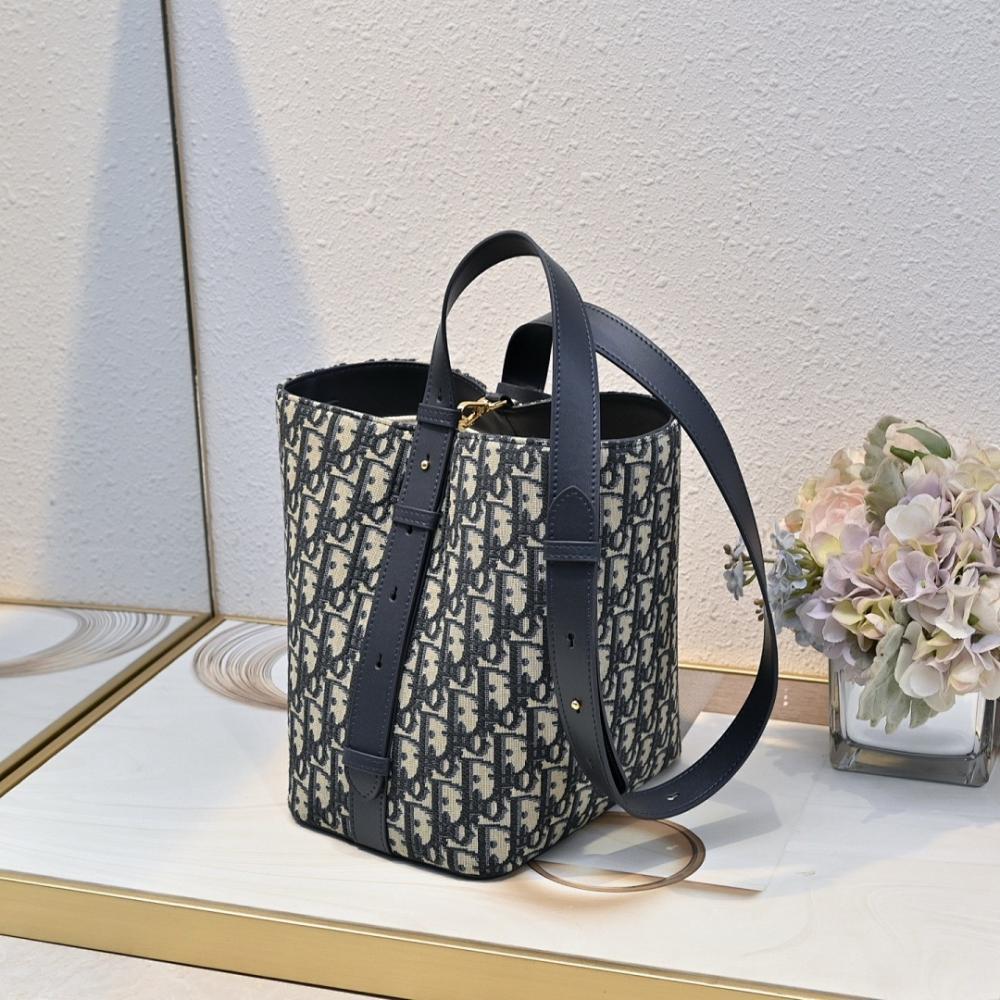 Modern Blue Printed Calfskin Bucket Bag