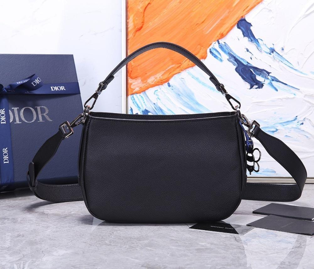 Stylish Refined Black Quilted Calfskin Crossbody Bag Black/Beige 24x17x8cm