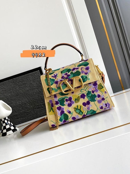 Modern Italian-Inspired Brown Embroidered Leather Bag Brown/Pink/Beige 22x17x9cm