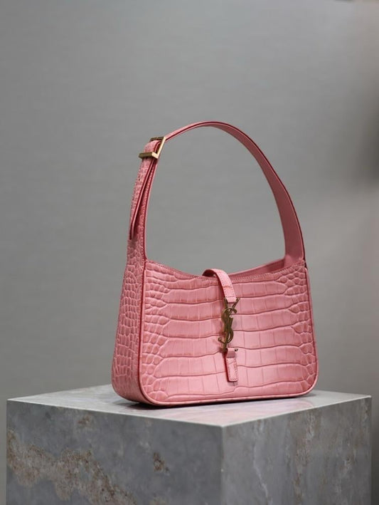 Luxury Pink Leather Shoulder Bag 25x14x6cm