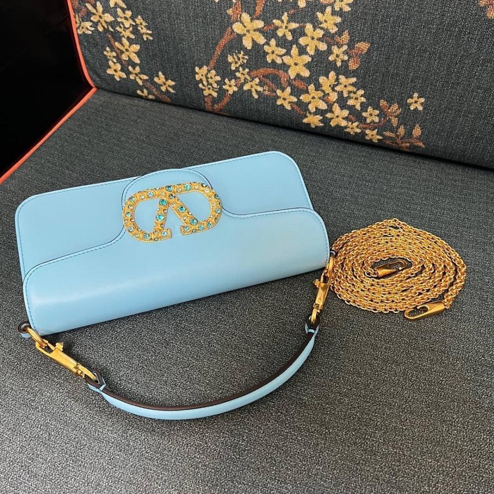 VLogo Signature Crystal-Embellished Calfskin Shoulder Bag 27x13x6cm