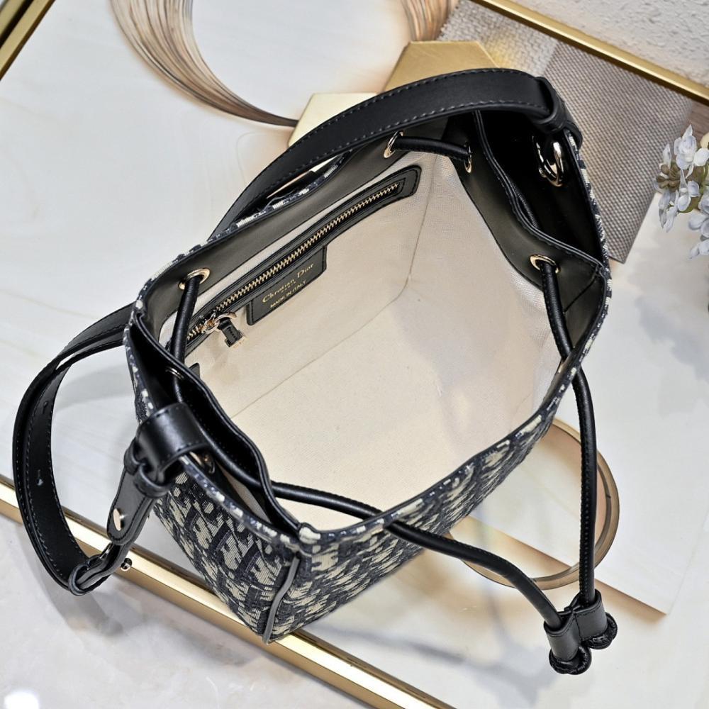 Elegant Gold Embroidered Lambskin Bucket Bag