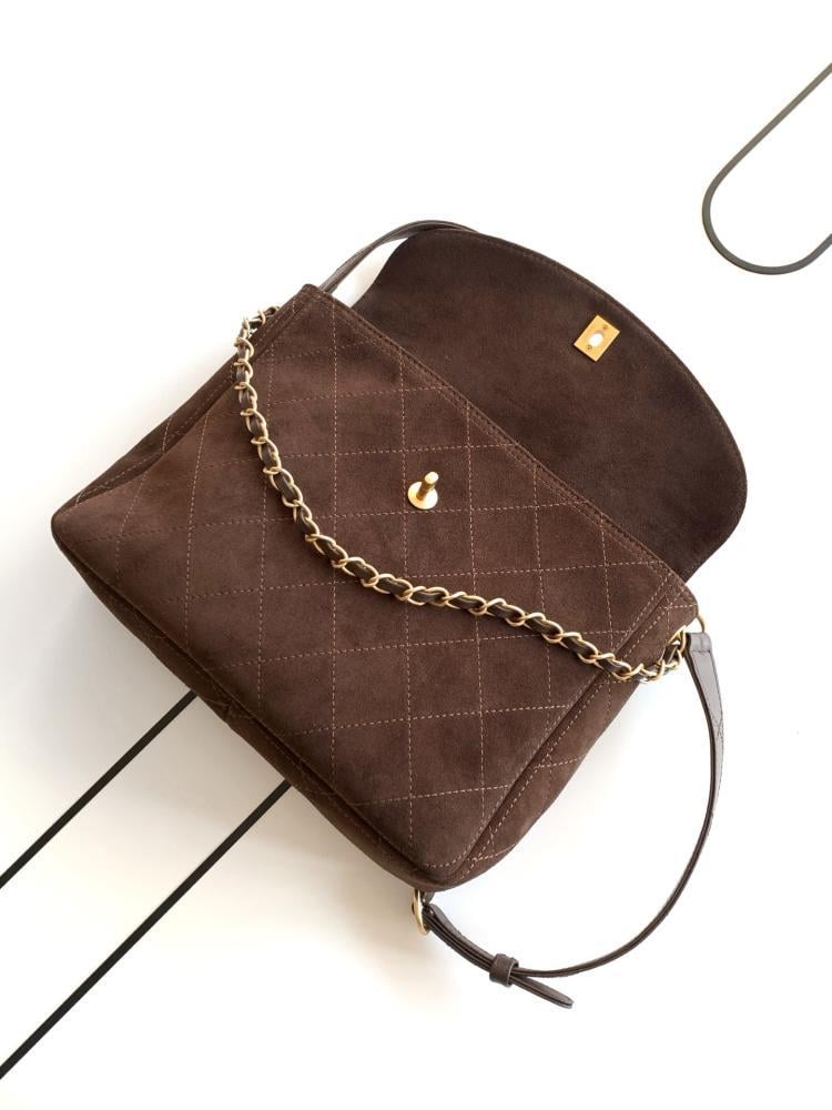 Gold Suede Shoulder Bag