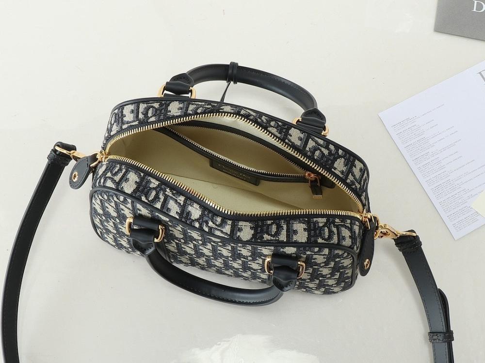 Stylish Refined Printed Leather Top Handle Bag Blue 25x9.5x16cm