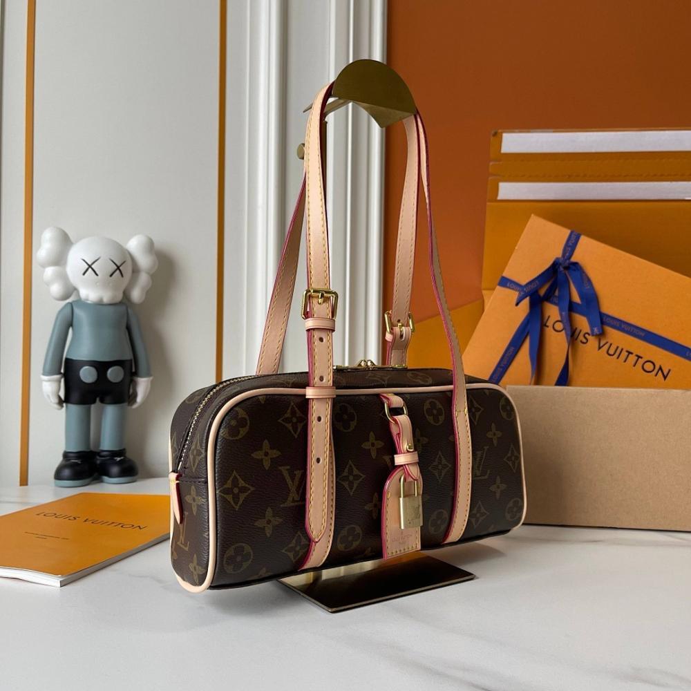 Stylish Monogram Leather Top Handle Bag 26x11.5x6.5cm