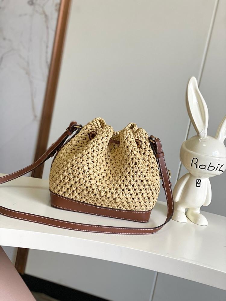 Luxury Brown Woven Raffia Bucket Bag