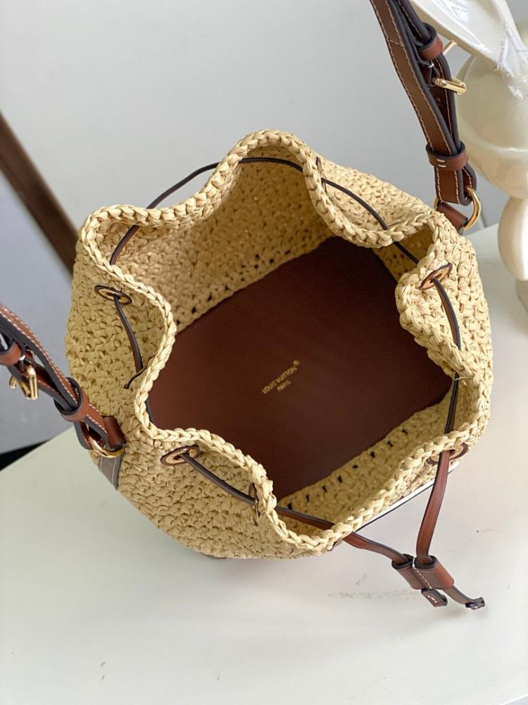 Luxury Brown Woven Raffia Bucket Bag