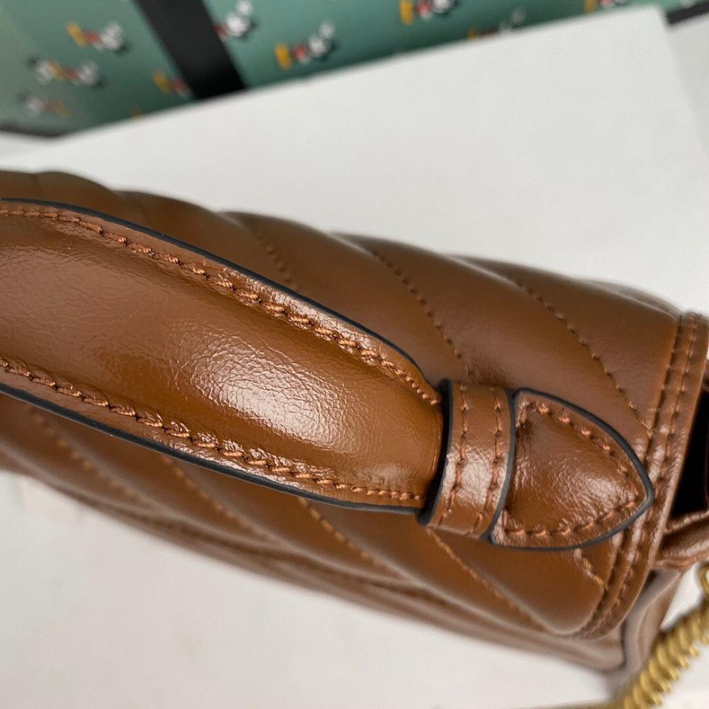 Alma Brown Quilted Leather Top Handle Bag 21x15.5x8cm