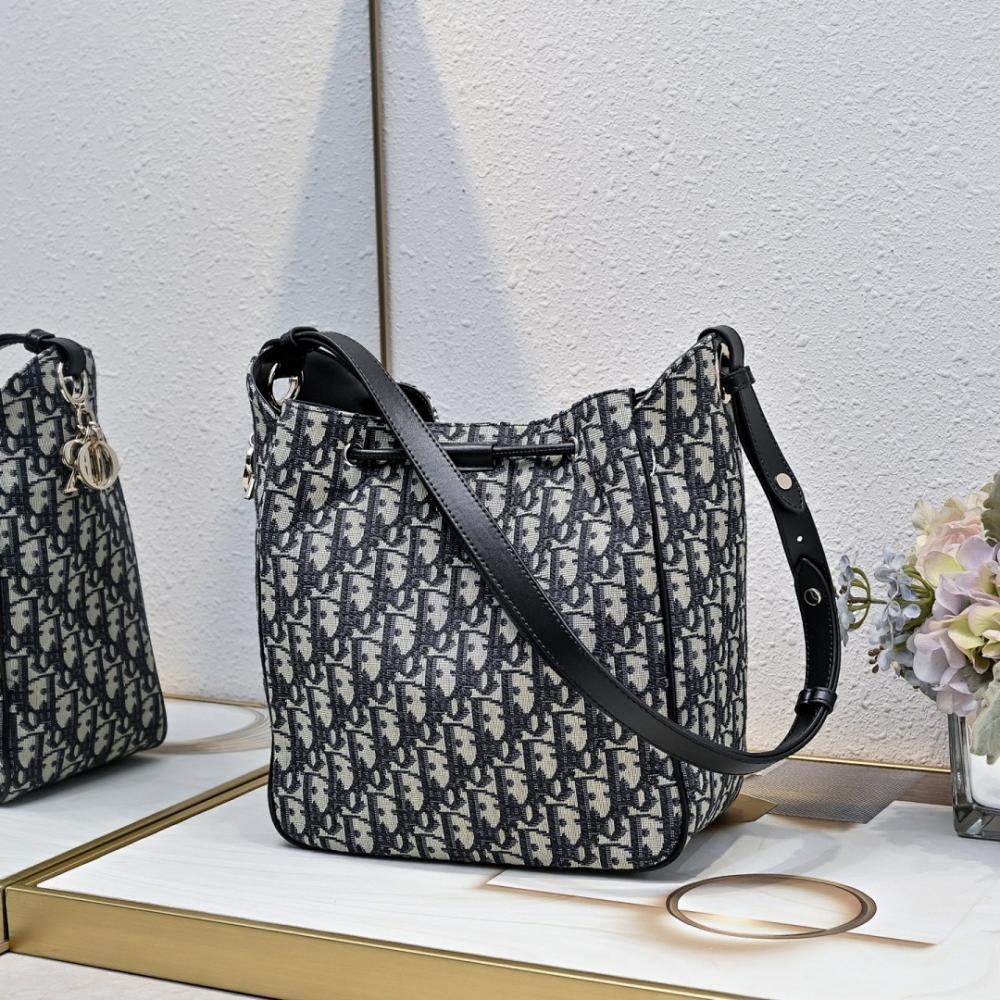 Classic Elegant Gold Embroidered Lambskin Bucket Bag