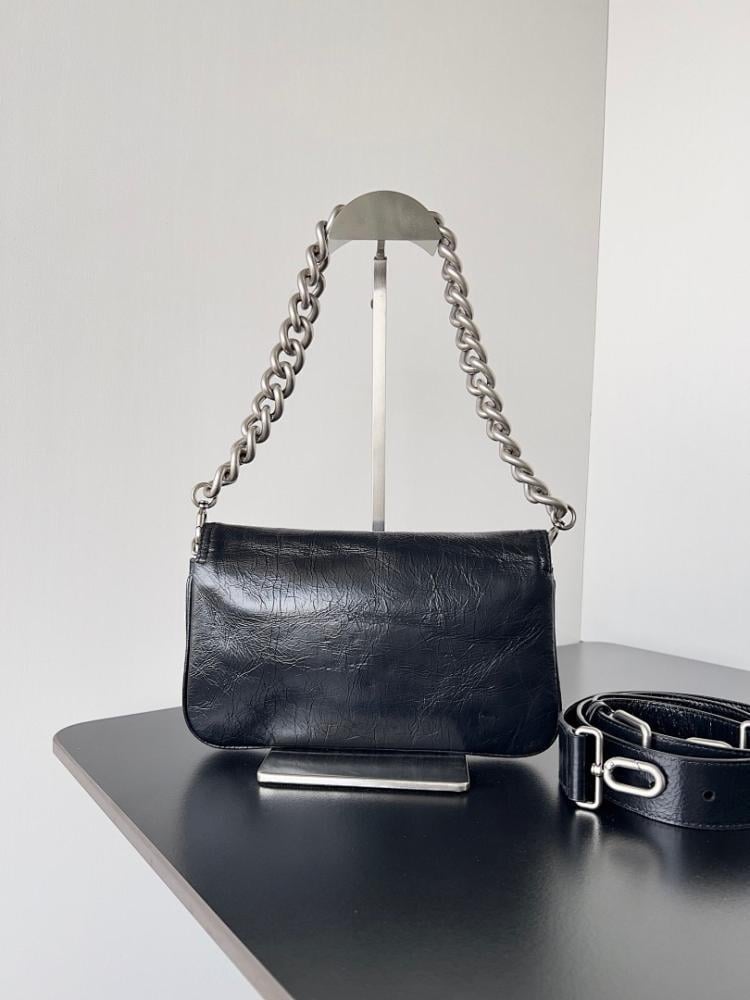 Modern Black Leather Shoulder Bag Black/Pink 14x23x3cm