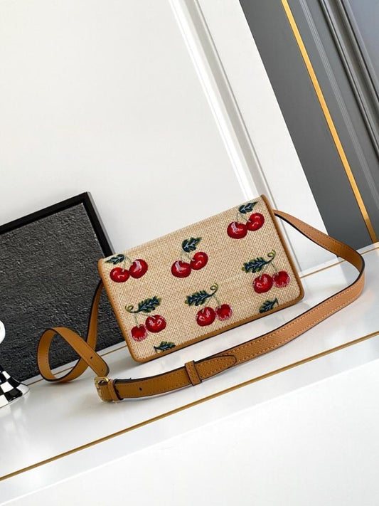 Modern Italian-Inspired Brown Embroidered Leather Bag Brown/Beige