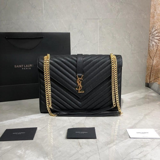 Italian-Inspired Luxury Black Leather Shoulder Bag Black/Gold